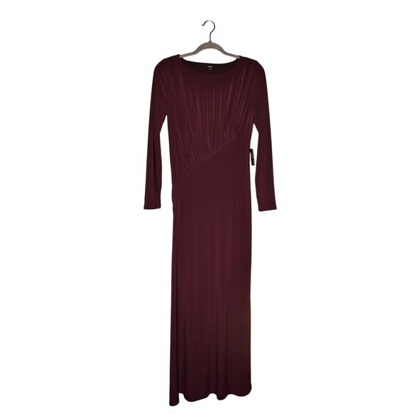 EXPRESS NEW $88 Purple Long‎ Sleeve Ruched Maxi Dress Asymmetrical Detail Small - Picture 1 of 4
